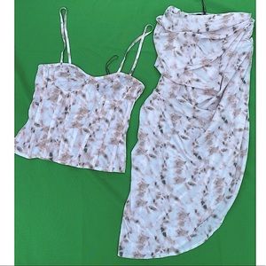 Printed Crop Top and Ruched Skirt Set